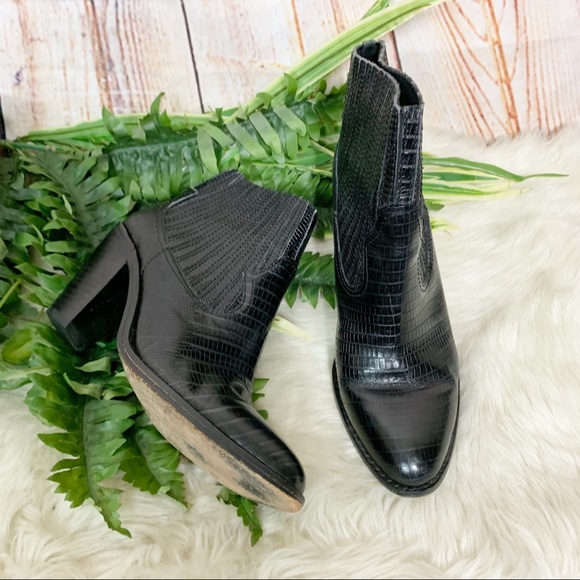 Ash Shoes - Ash Black Croc Embossed Leather Ankle Booties